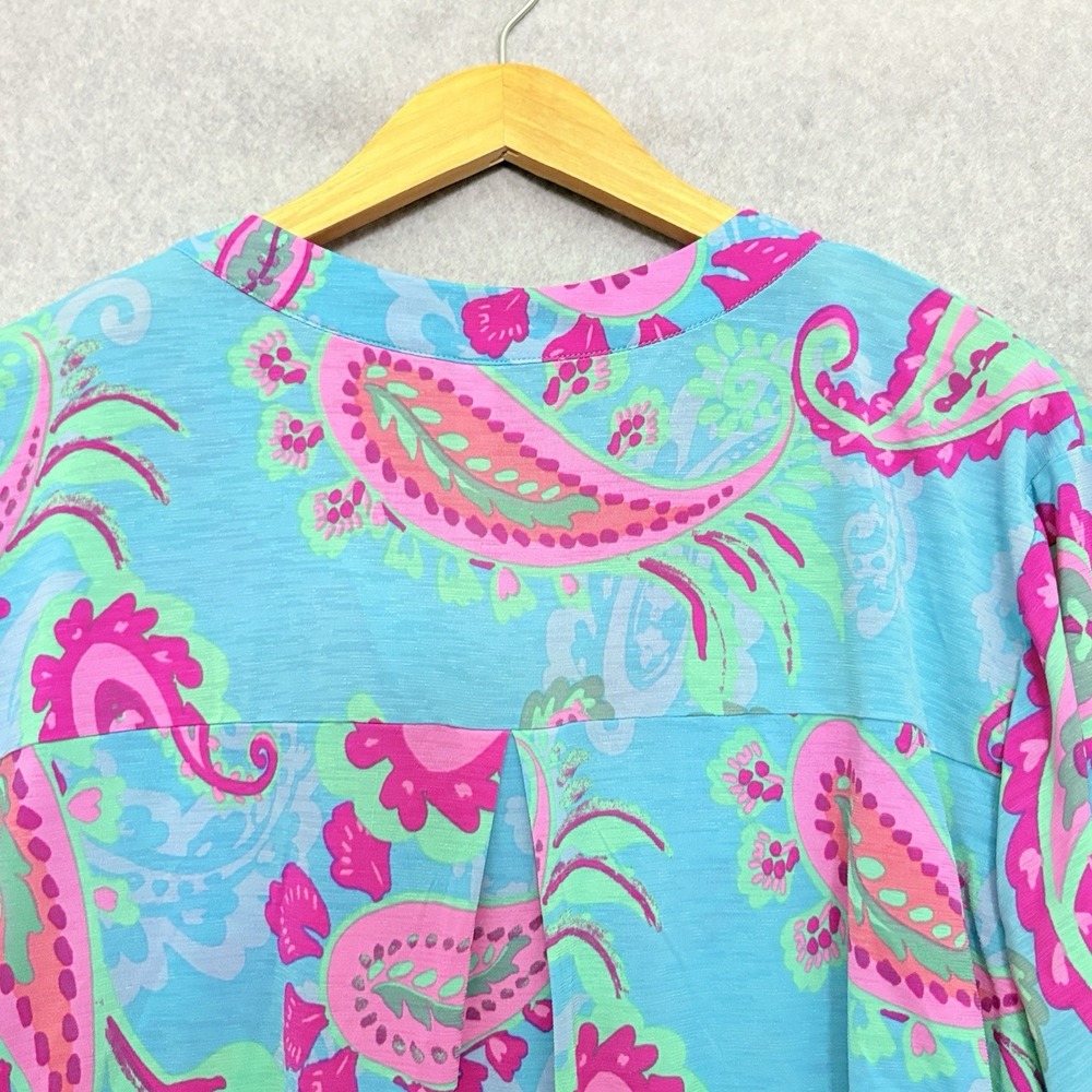 Dear Scarlett Tunic Top Size 3X Plus Bright Pop Art Paisley Stretchy Flowy Teal - Picture 6 of 8